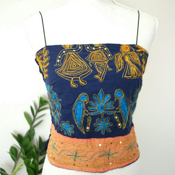 Tops - Vintage Hand Embroidered Crop Top Small